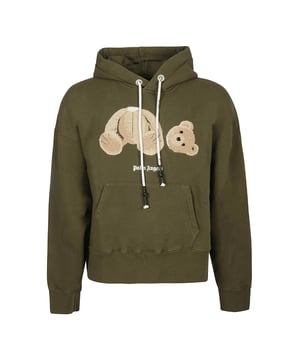 Sudadera con capucha verde Palm Angels Kill The Bear. Sudadera con capucha verde Palm Angels Kill The Bear. Oso texturizado, estampado gótico Palm Angels. Bolsillo canguro, capucha con cordón. 100% Algodón, Hecho En Italia. PMBB104S21FLE0015618