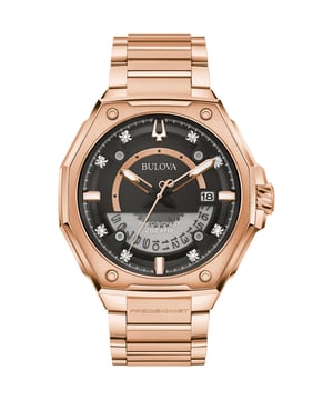 Dit Bulova Heren horloge beschikt over een Quartz binnenwerk. De kast (47 mm mm) is vervaardigd uit RVS (Rosékleurig) en heeft een Saffierglas. De band is Rosékleurig RVS. Dit horloge uit de Bulova Precisionist X reeks is een mooi en tijdloos geschenk. Verras jezelf of iemand anders met dit cadeau. Bovendien geniet u hierbij van 2 jaar garantie tegen alle fabricagefouten.