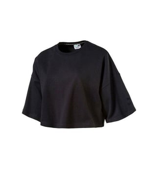 Puma Short Sleeved Black Crew Neck Womens Cotton Crop Top 573154 01 DD31