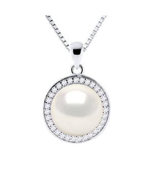 Ketting - Freshwater Pearl knop 9-10 mm - Entourage Paving oxides - Box Chain Rhodium 925 duizendste - Lengte: 42 cm - Wordt geleverd in een koffer met een certificaat van echtheid en een internationale garantie - Al onze juwelen zijn gemaakt in Frankrijk.