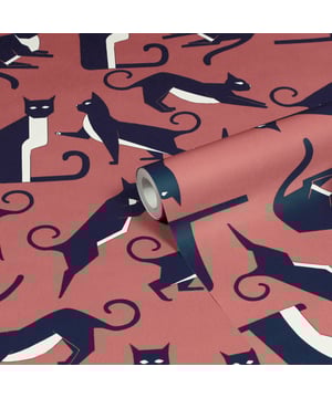 The Geo Cat wallpaper is purr-fect wallpaper for any cat lover. This wallpaper features adorable geometric black and white posing cats. A bold watermelon pink hue sits behind the design, bringing a playful but modern colour scheme into your home. This wallpaper is a paste the wall application; simply paste the wall, hang your paper, and leave to dry. Each roll is 10m long and 52cm wide. Pattern repeat: 53cm Straight Match. Our Geo Cat wallpaper can be used to paper the whole room or to create an eye-catching feature wall. This wallpaper is also wipeable so that any light marks can be dabbed away.