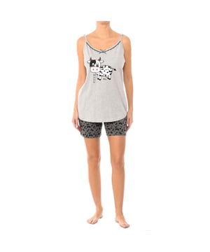 Summer pajamas from the Kisses and Love brand.
 Women's pajamas with a tank top and shorts.
 The t-shirt has a print located in the center. The print combines perfectly with the printed shorts.
 The t-shirt is made of cotton, a perfect fabric for summer nights because it is breathable, soft and delicate on the skin.
 Elastic waistband.
 Brand logo on the t-shirt print and on the label.
 Seams seen in tone.
 Composition: 100% cotton
 Care:
Accepts the washing machine at a maximum temperature of 30º.
 -Does not resist bleach or any other chlorate.
 -Does not resist dry cleaning.
 -Does not resist the dryer.