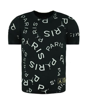 Nike Jordan Paris Sleeve Crew Neck Black/White Kids Printed T-Shirt DD9755 010
