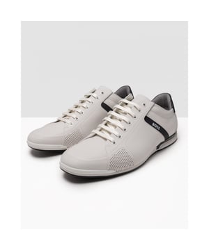 Mens BOSS Saturn Low Trainers in white.- Leather upper.- Lace up fastening.- Odour control lining to keep these shoes fresher for longer and perforated detailing to the uppers for breathability and coolness.- BOSS lettering on the lateral sides to ensure instant brand recognition.- Rubber sole.- Ref: 50471262-100