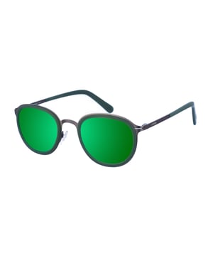 Gafas de sol Kypers con montura de metílica.
Color Gun-verde.
Forma ovalada.
Lentes de color Verde
Patillas metálicas con acabado en acetato, con el nombre de la marca grabado.
100% Protección UV. 
Cristales antirreflejo.
Incluye una funda de tela de protección.


Medidas:  Alto lente: 44 mm
Ancho lente: 47 mm.
Puente: 21 mm.
Patillas: 138 mm..

Limpieza y manutención:
-Limpiar las gafas con agua y jabón (neutro).
- No utilice paños sucios o abrasivos, que puedan alterar las características de los filtros.
- Utilice solo accesorios y repuestos originales.
