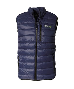 Thanks to its modern synthetic materials, this vest is water-repellent, windproof and padded without using down. Its fashionable quilted pattern will complement your leisure looks to make a great basic accessory. There are some practical pockets: two inside pockets and two zip pockets on the outside.