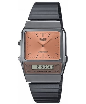This Casio Casio Collection Vintage Analogue-Digital Watch for Unisex is the perfect timepiece to wear or to gift. It's Grey  Rectangular case combined with the comfortable Grey Stainless steel watch band will ensure you enjoy this stunning timepiece without any compromise. Operated by a high quality Quartz movement and water resistant to 3 bars, your watch will keep ticking. This is a perfect elegant and casual watch for you, it's a great gift for family or friends -The watch has a calendar function: Day-Date, Stop Watch and Alarm  This Analogue-Digital watch has a calendar function: Day-Date , Stop Watch, Alarm and Dual Time High quality 20 cm length and 20 mm width Grey Stainless steel strap with a Folding Clasp Case measurements: 30 X 40 mm, case thickness: 8 mm, case colour: Grey and dial colour: Brown