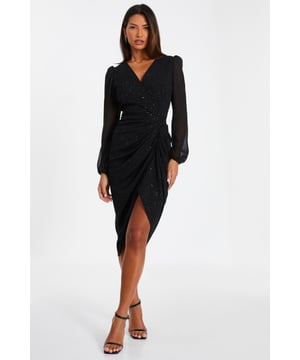 - Glitter finish - V-neck - Wrap side detail - Front split detail - Model height: 5'9" - Model wears uk 8 / us 4 / eur 36 - Always check the care wash label - Cool hand wash with mild detergent