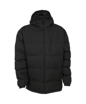 Gewatteerde jas Verstelbare afristbare capuchon 3 onopvallende zakken met rits Onopvallende rits aan de voorkant Elastische manchetten Donkere look met een polyester vulling voor een geweldige prijs 100% Polyester.