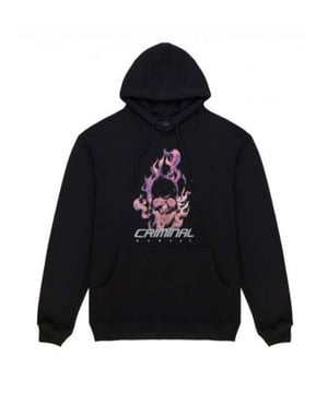 Criminal Damage Flamin Skull Washed Black Mens Cotton Hoodie FSHWBK20