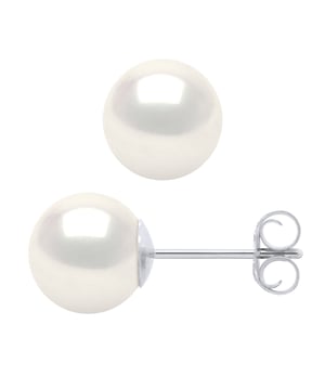 Ohrringe aus Weißgold 375 und echten Süßwasser-Zuchtperlen 7-8 mm - 0,31 in -- Natürliche weiße Farbe Push-System - Unser Schmuck ist in Frankreich hergestellt und wird in einer Geschenkbox mit einem Echtheitszertifikat und internationaler Garantie geliefert