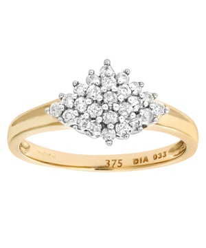 9K (375) geel goud: 2,2 gram; # Diamant: 0,33 ct