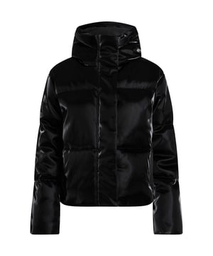 Color: Negro CK BLACK BEH Mangas: Largas Escote: Alto, con capucha y cordón Detalles: Superficie de cuero sintético brillante Largo: Regular Ajuste: Relajado Cierre: Cremallera, botones Ocasión: Temporada de invierno