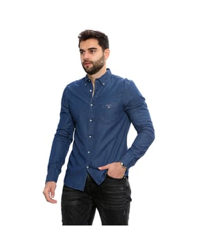 Louis Vuitton Men's Navy Cotton Regular Fit Classic Shirt With