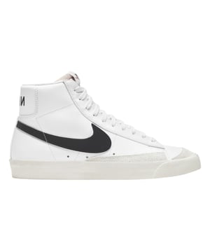 Blazer Mid 77 Hoge Tops, Witte Schoenen, Nike Witte Hoge Tops, 100% Leer, Blazer Mid, Vintage Stijl, Zwart Tick, Vetersluiting, Hoge Tops, 77's, Merkbadge Aan De Zijkant En Voorkant Van De Schoen