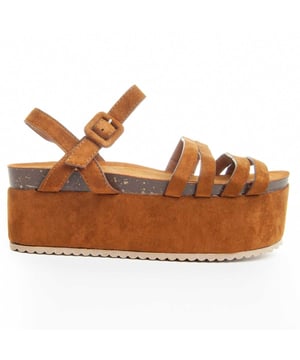Dames platform sandaal. Comfortabele pasvorm. Gevoerde binnenzool. Antislip zool. Versterkte stiksels. Geproduceerd door andere merken voor ons merk. Geschatte maat: 10 cm hak en 8 cm platform.