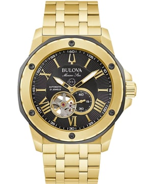 Dit Bulova Heren horloge beschikt over een Automatisch binnenwerk. De kast (44 mm mm) is vervaardigd uit RVS (Goudkleurig) en heeft een Mineraalglas. De band is Goudkleurig RVS. Dit horloge uit de Bulova Marine Star reeks is een mooi en tijdloos geschenk. Verras jezelf of iemand anders met dit cadeau. Bovendien geniet u hierbij van 2 jaar garantie tegen alle fabricagefouten.