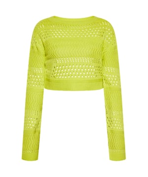 Geef je garderobe een boost met deze opengewerkte crop-sweater. Het structuurgebreide ontwerp toont een mix van effen en opengewerkte steken. Met een ronde halslijn, lange mouwen en gebreide zoomlijn, manchetten en halslijn voor een aansluitende pasvorm straalt dit kledingstuk casual verfijning uit. Perfect voor styling in verschillende omgevingen om trendy te blijven met de hedendaagse mode.  Jumper