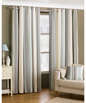 A wonderful and well co-ordinated stripe design allows the Broadway lined eyelet curtains to provide a touch of contemporary appeal to any room. Fully lined and crafted from cotton rich material, the Broadway curtains create a tastefully stylish atmosphere, along with an eyelet ring top heading for that extra modern touch. Made of polycotton these curtains are incredibly soft making them fall effortlessly while also able to withstand the everyday wear and tear of a hectic household. These curtains feature stainless steel eyeless holes for easy installation with no need for hooks or rings - you need only supply the curtain pole. As these curtains are a delicate addition to your home they will need extra care and are therefore dry clean only, however can still be ironed.