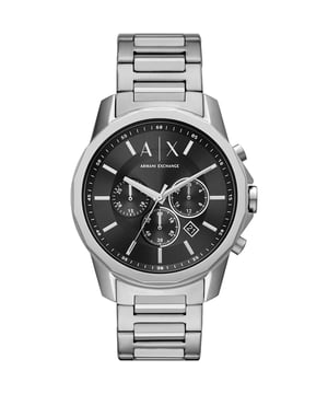 Dit Armani Exchange Heren horloge beschikt over een Quartz binnenwerk. De kast (44 mm mm) is vervaardigd uit RVS (Zilverkleurig) en heeft een Mineraalglas. De band is Zilverkleurig RVS. Dit horloge uit de Armani Exchange Banks reeks is een mooi en tijdloos geschenk. Verras jezelf of iemand anders met dit cadeau. Bovendien geniet u hierbij van 2 jaar garantie tegen alle fabricagefouten.