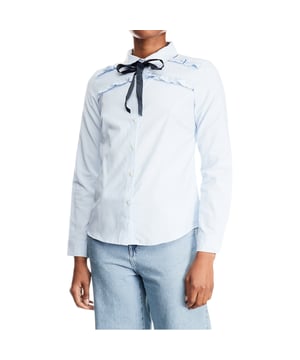 BRAVE SOUL Women's Shirts
Style Name: WALTON
Style Code: LWT-492WALTON
Made In China
55% Polyester, 45% Cotton
Classic Style
Regular Fit
Collared
Long Sleeve
Button Fastening
Ruffle Detail Across the Chest
Bow Details at the Neck
Comfort, Quality Material
Button Adjustable On Cuffs
Soft Comfortable Material
Colour: Sky Blue

 
 Measurements:
XS: Pit to Pit 17'', Length 22''
S: Pit to Pit 18'', Length 23''
M: Pit to Pit 19'', Length 24''
L: Pit to Pit 20'', Length 24''
 
NOTE: Colour may be slightly different due to the light effect.