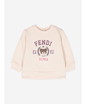 Fendi incorporate passion and energy into their meticulously crafted designs. This baby unisex sweatshirt is reflective of the Italian label's high attention to detail. It showcases a light pink colour, adorable embroidered FF Teddy Bear, accompanied by '1925'; the year the Italian label was founded.  Crew Neck Long Sleeves Ribbed Cuffs and Hem Snap Buttons On the Back 100% Cotton