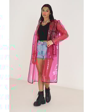 Introducing the Brave Soul raincoat, the perfect addition to your outerwear collection. With bound seams, popper fastening, and functional pockets, this raincoat is both practical and stylish for the festival season ahead. The contrasting design and longline length complete the look, while the 100% EVA material ensures durability. Wipe clean for easy care. Stay stylish and dry in the rainy weather. Model wears S/M.