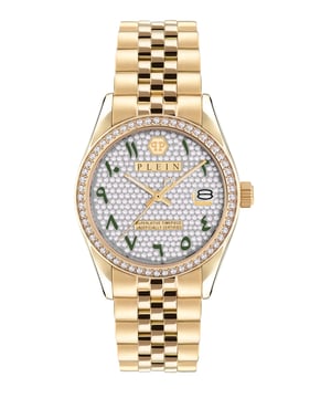 Deze Philipp Plein Date Superlative Analoge Horloge voor Dames is het perfecte tijdstuk om te dragen of cadeau te geven. De 38 mm ronde kast in goud, gecombineerd met de comfortabele gouden roestvrijstalen horlogeband, zorgt ervoor dat je volop kunt genieten van dit prachtige tijdstuk zonder enige compromissen. Aangedreven door een hoogwaardig kwartsuurwerk en waterbestendig tot 5 bar, zal je horloge blijven tikken.