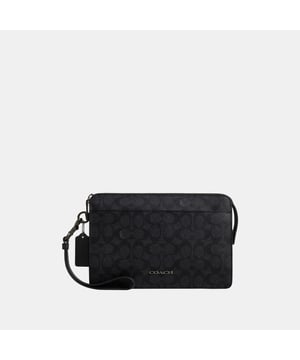 Zip Pouch in Signature, Two credit card slots
 Inside multifunction pocket, Outside zip and magnetic snap pockets,  Length: 25.00 cm,  Width: 4.50 cm,  Height: 17.00 cm