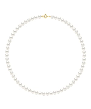Necklace Gold - Row of Real Freshwater Pearls Semi Round 6 - 7 mm - COLOR NATURAL WHITE- Length 42 cm - Sea Ring Clasp White Gold 375 - Delivered with Certificate of Authenticity and International Guarantee - MANUFACTURED IN OUR FRENCH WORKSHOPS