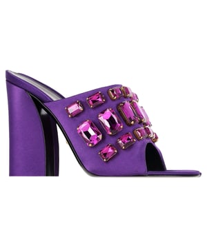 VINTAGE, RRP AS NEW

A perfect blend of luxury, style, and comfort, these designer mules are made using quality materials and elegantly frame your feet. They are designed with round open toes, block heels, and crystals that make them look elegant. They can be paired with a host of outfits from your wardrobe.

with box.

Gucci Tessa Crystal Embellished Peep Toe Mules in Purple Satin 
Condition: Excellent
Signs of wear: Include Box., No visible sign of wear. No Mark at insole.,  Very light mark at soles.
Packaging: Box
Color: Violet | purple
Material: Satin | crepe-satin
Size: EU | 39.5 / US9.5
Measurements: Heel height: 110; Insole length: 270
SKU: NAPPUGBSH422710W