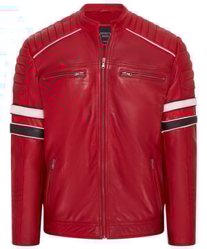 An homage to the racing legends of the Le Mans 50s era, this jacket features two racing bands on each of the sleeves that are the defining feature of this piece. The jacket is crafted with ultra-soft premium nappa leather with quilting around the shoulders which is separated from the upper chest by a white piped boundary, giving this piece a distinctly sporty aesthetic. The jacket interior is lined with a complimenting poplin fabric with integrated compartments to assist the front four zip pockets in providing secure storage. This jacket appears in a classic black colourway and a bold red which is a great choice when going for a more eye-catching look.

• 100% premium ultra-soft nappa leather.

• Two angled waist pockets and two zipped breast pockets

• Racing band features appearing on each sleeve

• Quilting on the shoulders and at the cuffs

• YKK zip fastening

• Short stand collar