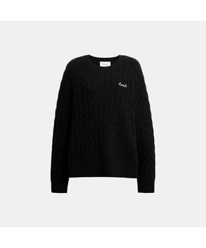 Crewneck Cable Knit Sweater, Model is 5'10" (178cm), chest 31" (79cm), waist 24" (61cm), hips 35" (89cm) and wears a size S,  Length: 63.50 cm
