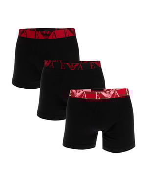 Mens Emporio Armani 3 Pack Boxers in black.- Branded elasticated waistband.- 3-piece set.- Stretch cotton comfort fabric.- 95% Cotton  5% Elastane.- XS = 27-29in- S = 30-32in- M = 32-34in- L = 34-36in- XL = 37-39in- XXL = 39-41inWe regret that underwear is non-returnable due to hygiene reasons.  - Ref: 11147371538121