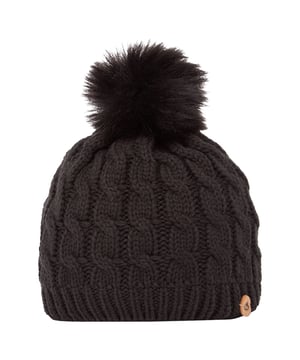 Material: Acrylic, Yarn. Fabric: Cable Knit. Lining: Microfleece. Design: Logo. Faux Fur Bobble, Turned Up Cuff. Fabric Technology: Insulating. Sustainability: Made from Recycled Materials.