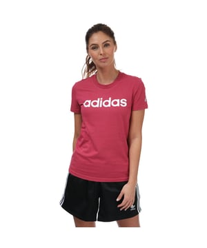Womens adidas Essentials Logo T-Shirt in pink.- Crewneck.- Short sleeves.- adidas branding print on chest.- Slim fit.- Main material: 100% Cotton. Rib Part: 95% Cotton  5% Elastane. Machine washable. - Ref: GL0775