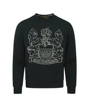 Aquascutum Large Aldis Logo Black Sweatshirt. Aquascutum Logo Black Sweatshirt. Elasticated Collar, Sleeve Ends and Waist. 100% Cotton. Aquascutum Logo. FAI001 99