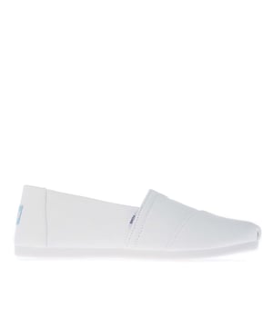 Womens Toms Recycled Cotton Canvas Alpargata Espadrille Pumps in white.- Recycled cotton upper  lining and sock-liner made with 50% recycled cotton.- Classic Alpargata design.- Toe-stitch and elastic V for easy on and off.- Chevron patterned canvas lining.- Custom insoles made with 50% eco content including recycled PU foam.- Direct injection outsole for flexibility and durability with tread pattern for improved traction.- Toms branding to side and back of heel.- 100% vegan construction.- Textile upper  Textile lining  Synthetic and textile sole.- Ref:10017739