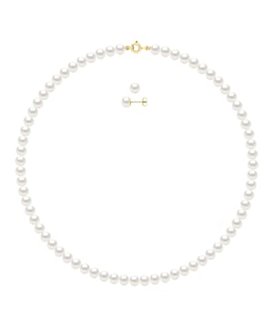 Set being composed of : Necklace of Real Cultured Freshwater Pearls Semi Round 6-7 mm with Spring Ring Clasp Ergonomic - Length 45 cm - and Ear Studs Cultured Freshwater Pearls Button 6-7 mm- Butterfly Clasp - COLOR NATURAL PEARL WHITE - Yellow Gold - Delivered with Certificate of Authenticity and International Guarantee -MADE IN FRANCE