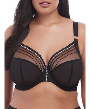 Elomi Matilda Underwired Plunge Bra. Three section cup with side panel and low centre front. With a flexible back sweep and multiway J-hook fastening. The product is recommended as hand-wash only.