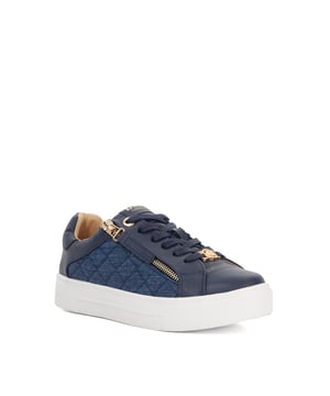 Everyday wear just got a stylish upgrade with Eisel. Featuring a round toe silhouette, a quilted finish and signature Dune London interlocking 'D' branding, these lace-up trainers bring a modern edge to your casual looks. The side zip adds a unique design element and also ensures convenience for quick on-and-off wear. Whether you're running errands or meeting friends, these trainers offer a perfect blend of comfort, functionality and trend-forward style.