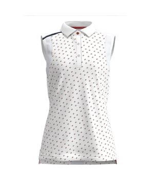 43% Polyester, 43% Recyceltes Polyester, 14% Elastan. Gewebetechnik: Atmungsaktiv, Leicht, Feuchtigkeitsabweisend. Design: Gemustert. Knopfleiste mit drei Knöpfen, Mit Mesh-Details. Passform: Regulär. Mit Kragen. Ärmellos. UV-Schutzfaktor: UPF 50.