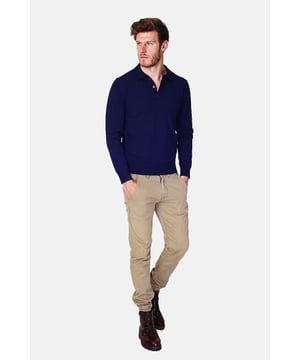 William de Faye – Langarm-Polo – Nachtblau