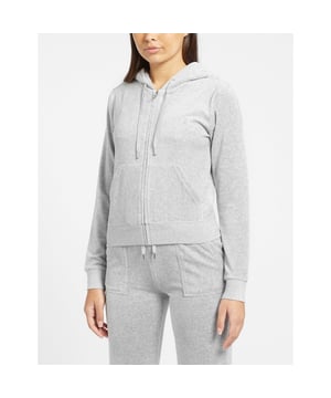 Founded in 1997  Juicy Couture are best known for their iconic track suits that were popularised in the early 2000's worn many celebrities such as Paris Hilton. The brand has made a comeback and is better than ever with more iconic styles to add to their ever growing loungewear collections. The brand presents to you this Robertson Hoodie which arrives in a grey colourway  the perfect addition to add to your luxury loungewear collection. Details: grey colourway  draw tie hood  fleece construction  ribbed cuffs and waistband  full zip fastening  split kangaroo pocket  tonal stitching  regular fit and branding to the chest to complete. For matching pants  search 504948