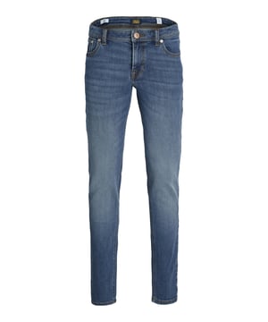 De Jack & Jones junior slim fit jeans voor jongens zijn de perfecte mix van moderne stijl en uitstekend draagcomfort. De rits- en knoopsluiting en riemlussen zorgen voor een perfecte pasvorm die de hele dag comfortabel blijft.   Met de klassieke 5-pocketstijl en een praktisch muntzakje biedt deze jeans veel opbergruimte voor kleine spullen. Het hoogwaardige materiaal maakt de broek bijzonder slijtvast en comfortabel op de huid.   De trendy denimlook geeft deze broek een tijdloze, veelzijdige look die gemakkelijk met elke outfit gecombineerd kan worden.   Of het nu voor school, vrije tijd of een ontmoeting met vrienden is - deze slim fit jeans is altijd een stijlvolle keuze. Ze kunnen casual gedragen worden met een T-shirt of netjes met een overhemd.   Ideaal voor jongens die houden van een coole look en veel comfort!