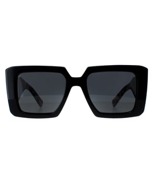 Prada Square Womens Black Dark Grey PR23YS  Sunglasses are made of high-quality acetate material that ensures durability and comfort. The temples are adorned with the iconic Prada logo, adding a touch of sophistication. These sunglasses are perfect for any occasion, whether it's a day out in the sun or a night out on the town.