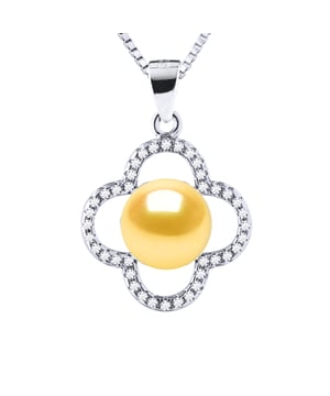 Necklace - Freshwater Pearl button 9-10 mm - Entourage clover pattern paving oxides - Box Chain Rhodium 925 Thousandth - Length: 42 cm - Delivered in a case with a certificate of authenticity and an international guarantee - Our jewelry is manufactured in France.