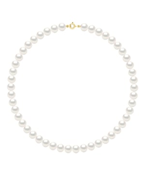 Necklace Gold - Row of Real Freshwater Pearls Semi Round 8 - 9 mm - COLOR NATURAL WHITE - Length 42 cm - Spring Clasp Ergonomic Yellow Gold - Delivered with Certificate of Authenticity and International Guarantee - MANUFACTURED IN OUR FRENCH WORKSHOPS