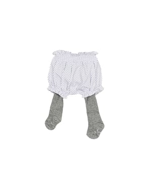Bloomers with tights.
 Bloomers:
 Elastic waistband and bottoms.
 Fun design.
 Seams seen in tone.
 Leotards:
 Brand name on the plant.
 Composition: Bloomers: 100% Cotton; Leotards: 80% Cotton, 17% Polyamide, 3% Elastane
 Care:
Wash maximum at 30ºC.
 -Do not iron.
 - It is not allowed to use a dryer.
 - Do not use bleach.
 - Does not support dry cleaning.
