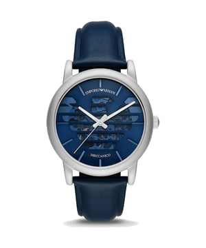 Merk: Emporio ArmaniModelnummer: AR60030Case Breedte: 43mmCase Lengte: 43mmCase Diepte: 13mmCase Materiaal: Roestvrij staalCasusvorm: RondBeweging: Automatisch Kleur wijzerplaat: Zilver Materiaal band: Leer Kleur Band: BlauwSluiting Type: GespCaseback: ExpositieKroon: Push/PullKristal: MineraalWaterbestendigheid: 50 Meter